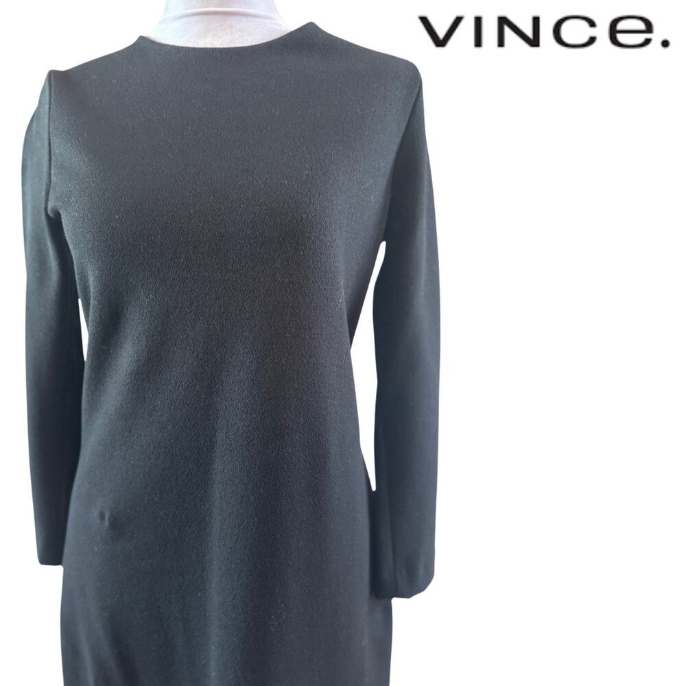 Vince Jet Black Midweight Knit Bodycon Long Sleeve Dress Medium M EUC Winter - Picture 7 of 12